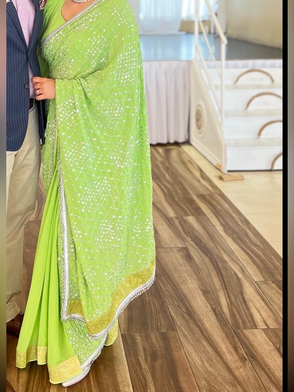 Green georgette saree blouse set - Picture 10 of 11